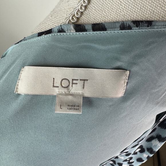 Loft Leopard Print V-Neck Swing Dress Blue Black Animal Print Relaxed Fit L - Picture 8 of 9